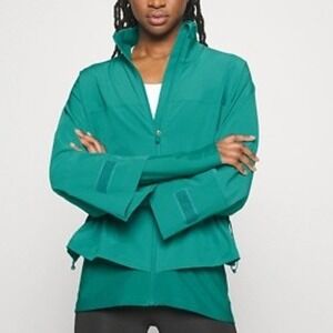 Sweaty Betty Fast Lane Running Jacket Teal Green Drawstring Waist‎ Thumbholes M